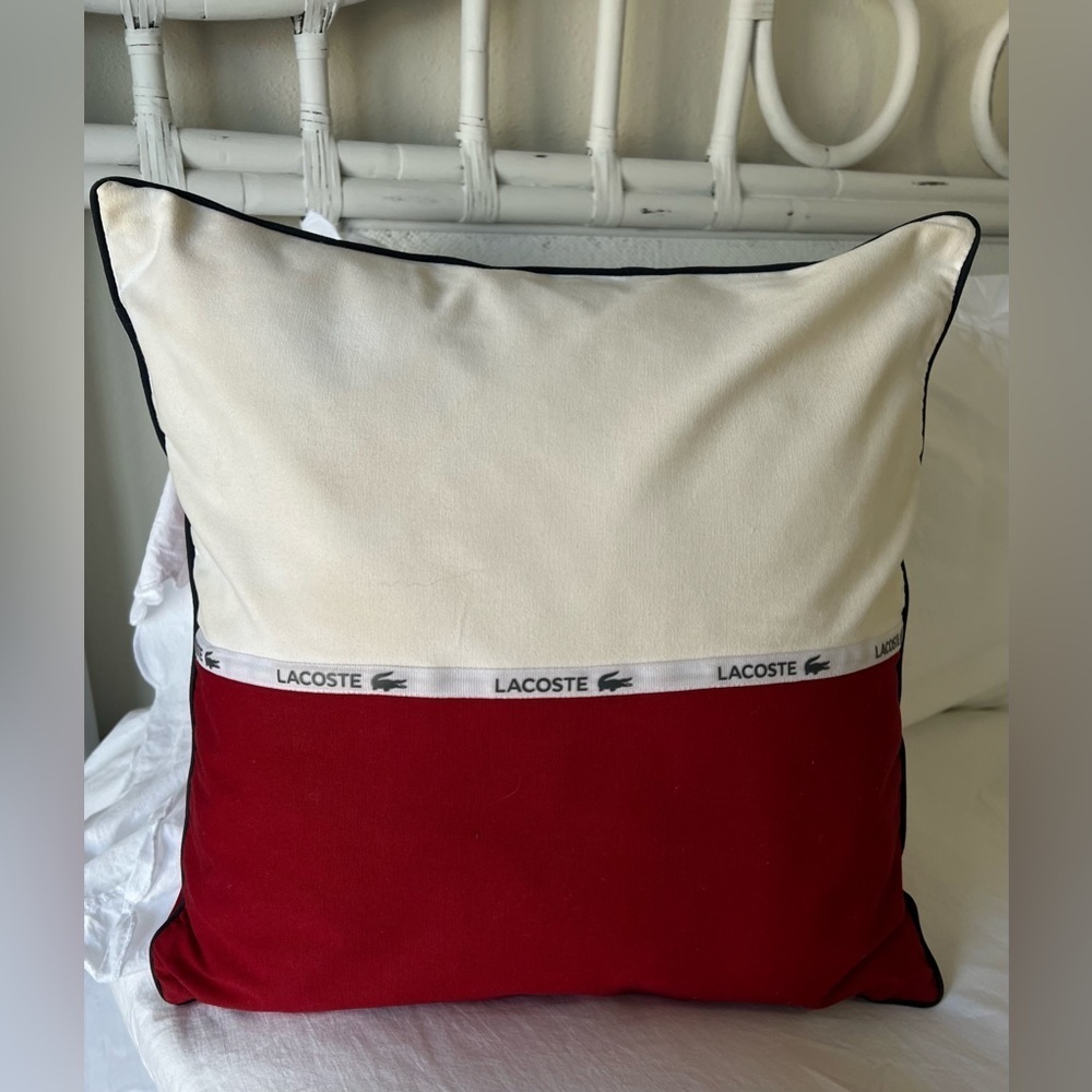 Lacoste | Color Block Red Cream Throw Pillow | Logo | Sham Only
